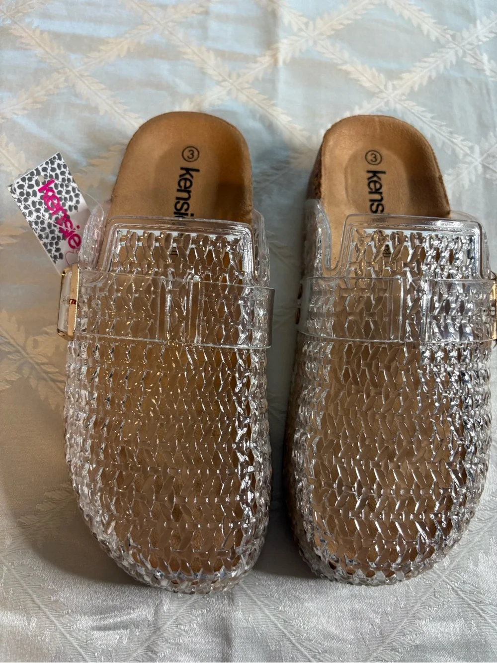 Kensie Clear Textured Jelly Slide Sandals with Metallic Buckle